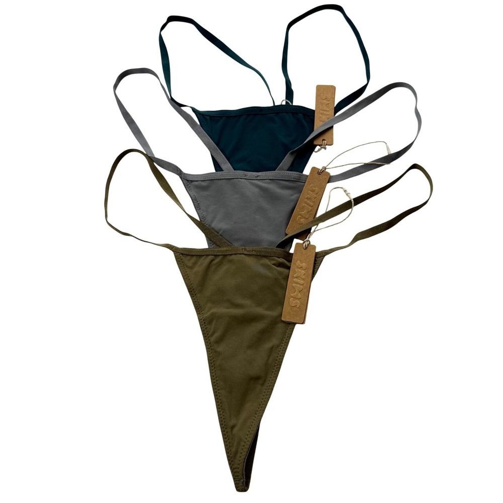 SKIMS Fits Everybody Micro Thongs Lot of 3 Teal Grey‎ Khaki 3X